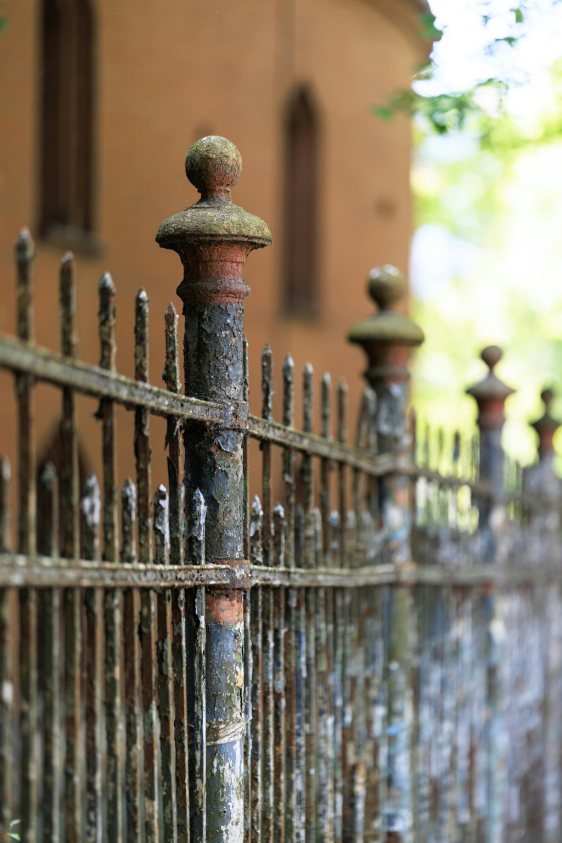 Historic cast iron railings with flaking paint