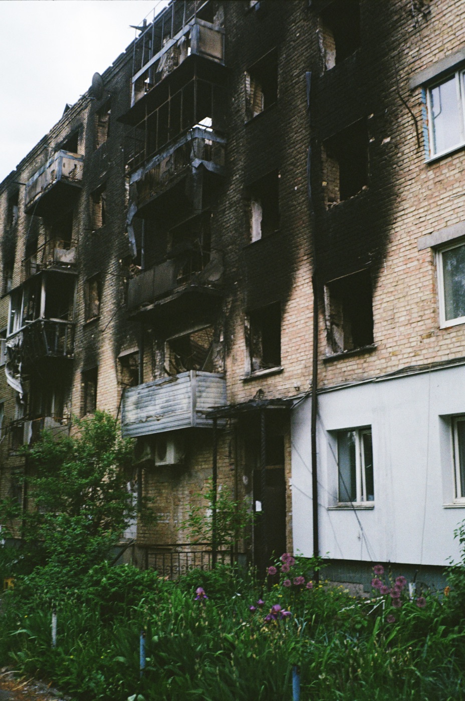 Smoke-blackened brickwork after a fire